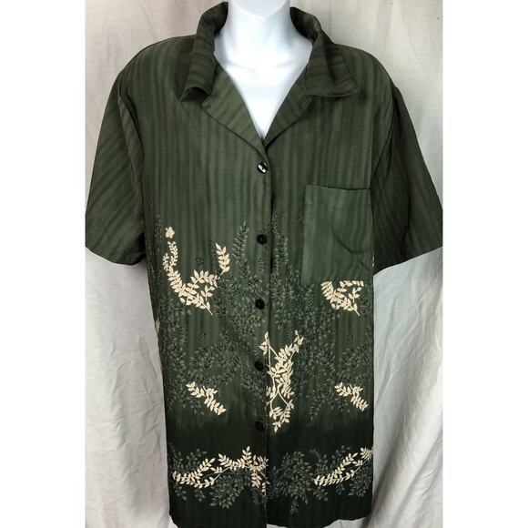 Sag Harbor Silky Top Blouse 20W Green Floral Stripe ButtonUp Hawaiian Career - Picture 5 of 5